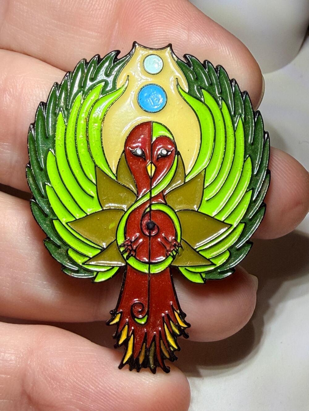 Limited Edition Phoenix Firebird Enamel Lapel Hat Pin Green Red #71/100